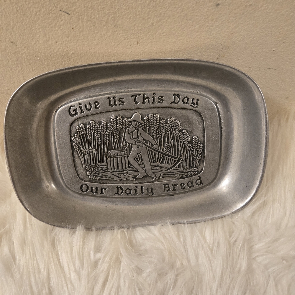 Wilton Pewter Decorative Tray with Engraving 'Give Us This Day Our Daily Bread'